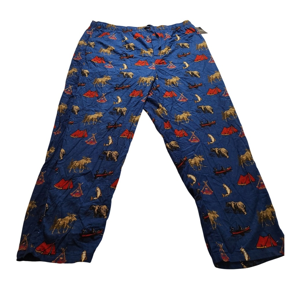 Harbor Bay Men's Pajama Pants 2XL Blue Flannel Bear Moose Camping Lodge NWT